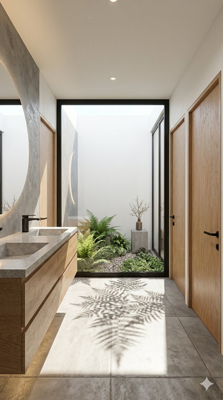 Diseño interior de baño con patio interior