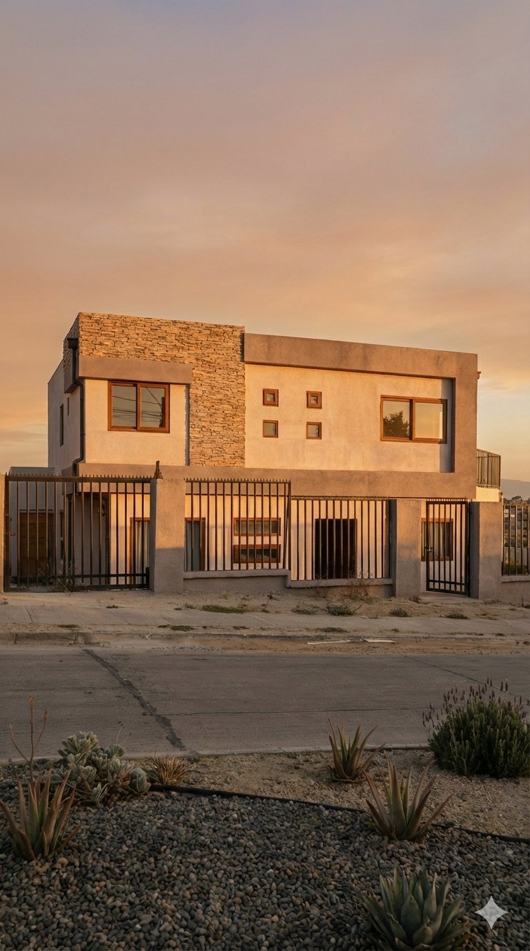 Vivienda de dos pisos con revestimiento en piedra